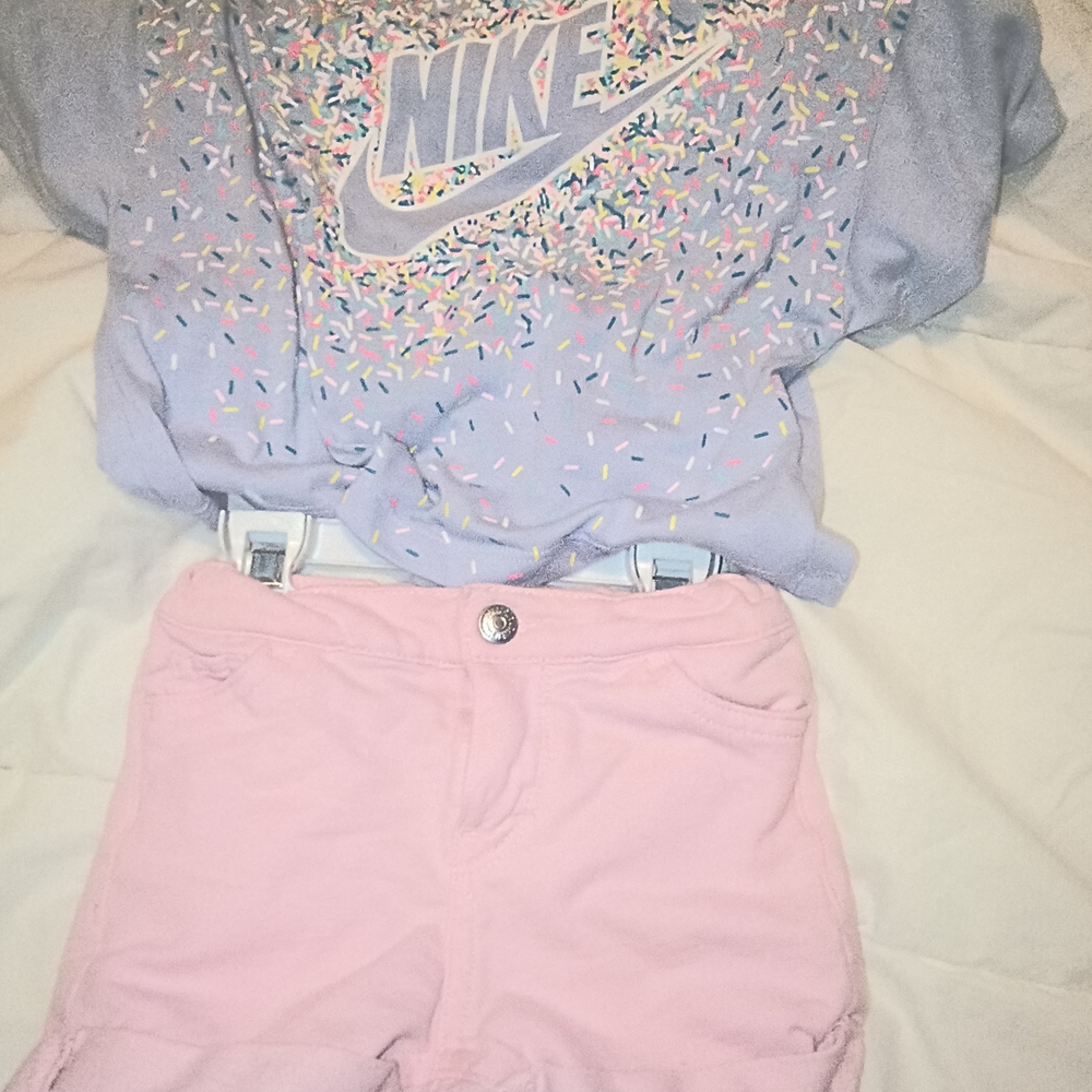Lot Of 2T Girls Clothes Nike Lavender Graphic Tee and Pink Shorts Set